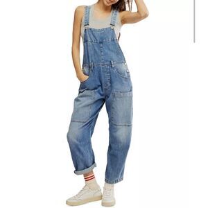 We The Free Way Back Cotton Denim Utility Overalls - XL - Blue